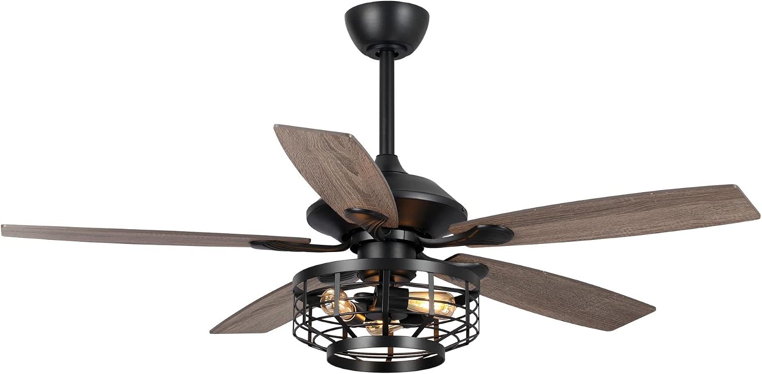 Parrot Uncle Ceiling Fans with Lights and Remote 52 Inch Black Ceiling Fan with Light Farmhouse Outdoor Ceiling Fans for Patios Covered