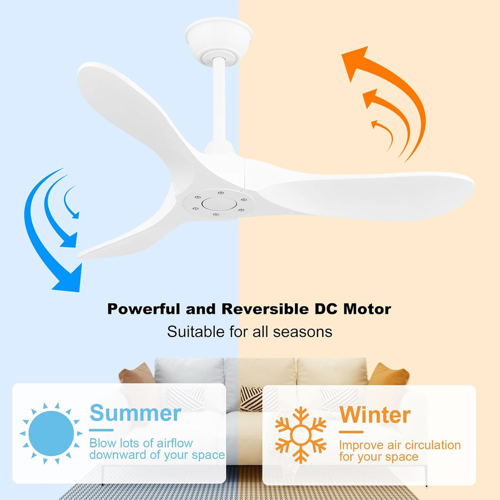 42'' Ceiling Fan no Light,Outdoor Ceiling Fan with Remote Control,3 Solid Wood Blades with Large Airflow for Bedroom,Living Room,Porch (white)