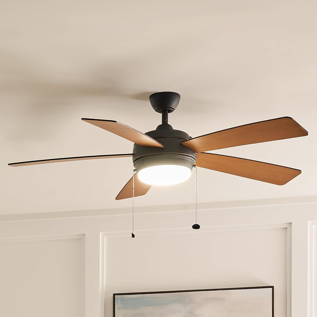 KICHLER 330174OZ Protruding Mount, 5 WALNUT/CHERRY Blades Ceiling fan with 53 watts light, Old Bronze