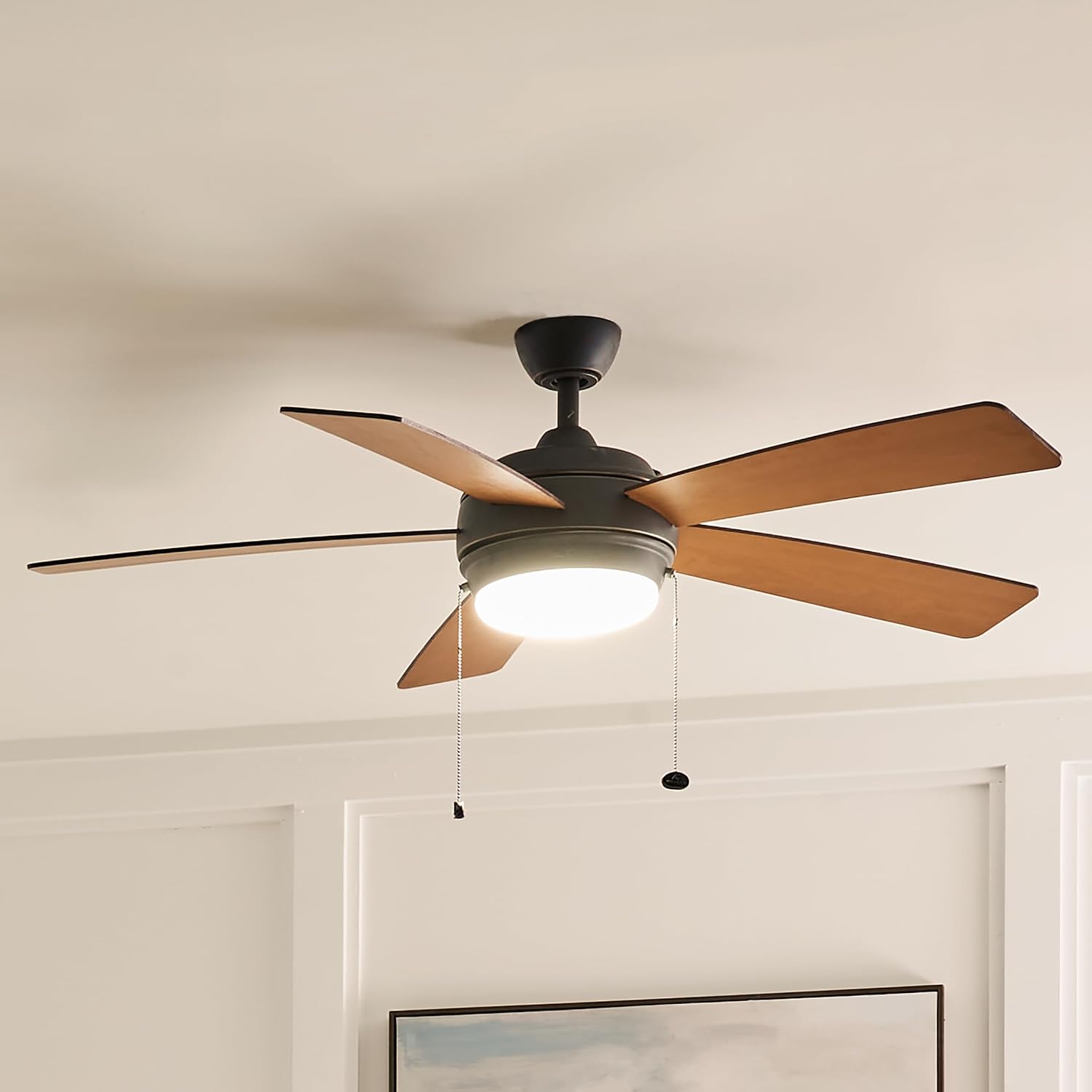 KICHLER 330174OZ Protruding Mount, 5 WALNUT/CHERRY Blades Ceiling fan with 53 watts light, Old Bronze