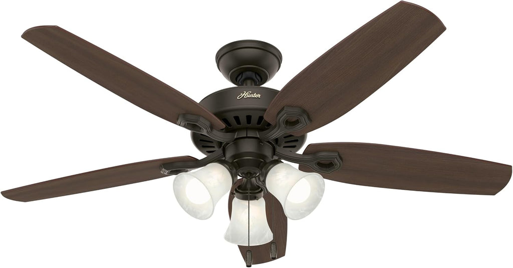 Hunter Fan 52 inch New Bronze Ceiling Fan - Three-Light Fitter with Swirled Marble Glass (Renewed) (New Bronze)