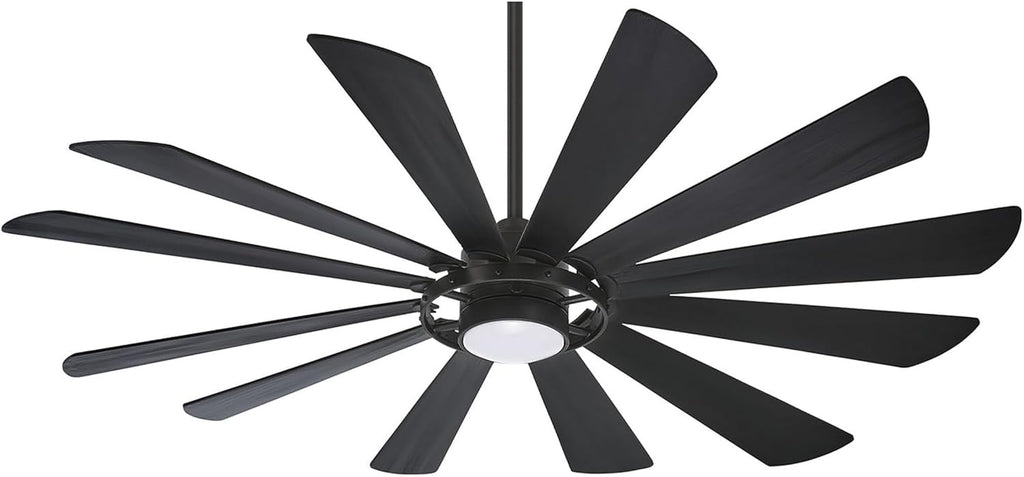 MINKA-AIRE F870L-TCL Windmolen 65 Inch Outdoor Ceiling Fan with LED Light and Remote Control, Textured Coal