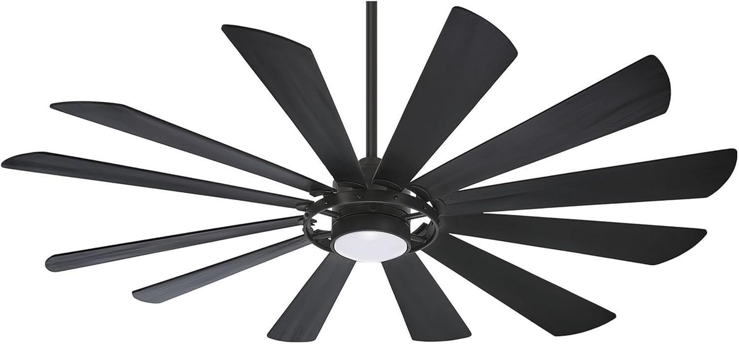 MINKA-AIRE F870L-TCL Windmolen 65 Inch Outdoor Ceiling Fan with LED Light and Remote Control, Textured Coal