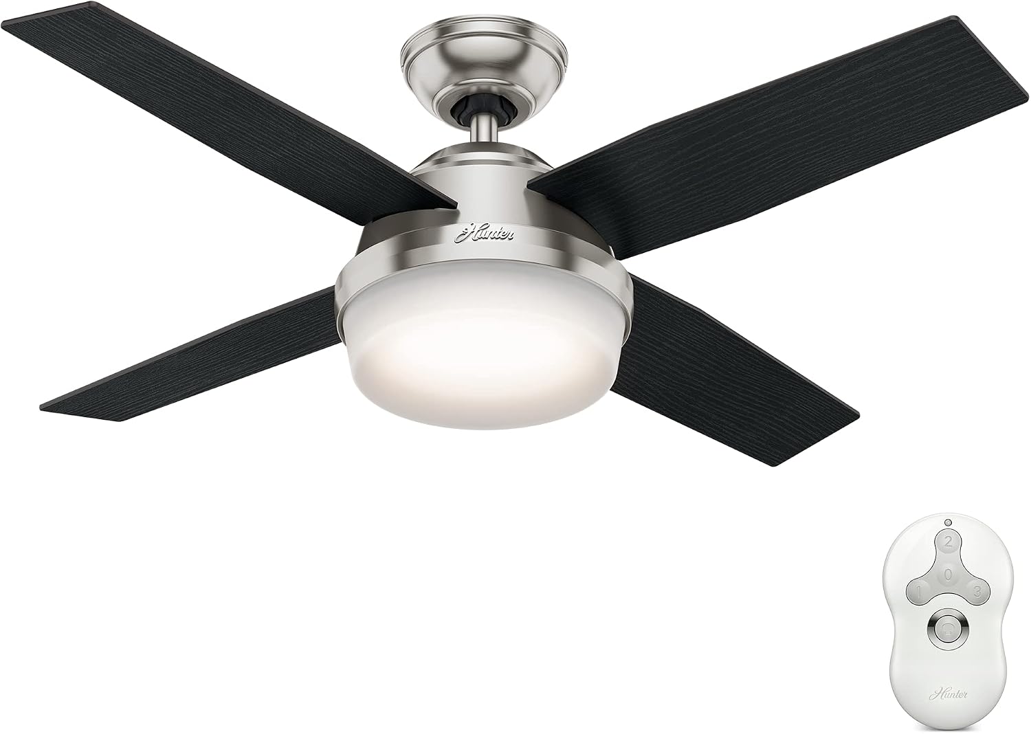 Hunter Fan 44 inch Contemporary Brushed Nickel Finish Indoor Ceiling Fan with LED Light Kit and Remote Control (Renewed)