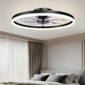 VOLISUN Low Profile Ceiling Fans with Light and Remote,No Assembly,23.6in Fandelier Ceiling Fan with Lights, 3000K-6500K Dimmable Flush Mount LED Fan Light, Black Bladeless Ceiling Fans for Bedroom