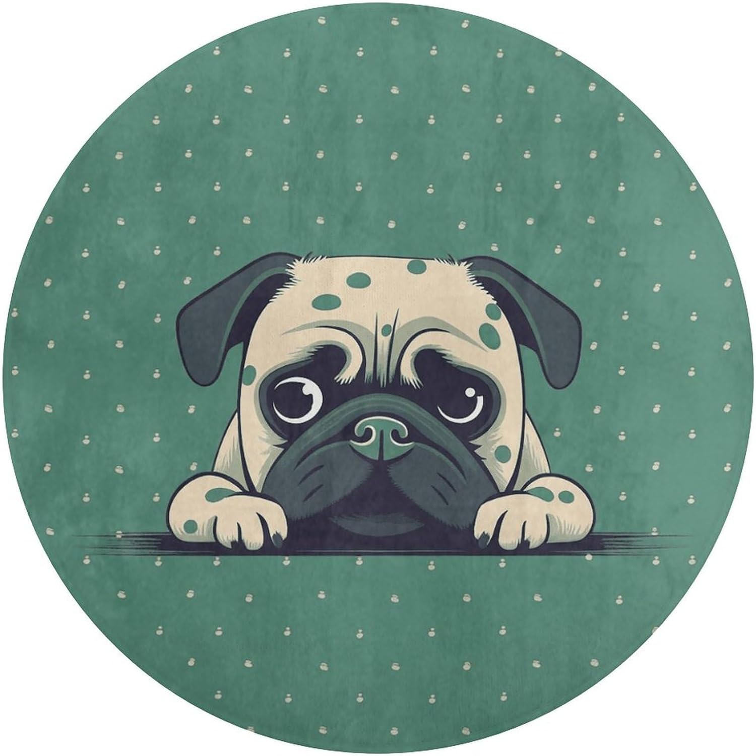 Pug Green Polka Dot Coral Velvet Round Floor Mat Non-Slip Bath Rug Floor Covering for Bathroom Vanity Guest Suite & Vacation Home