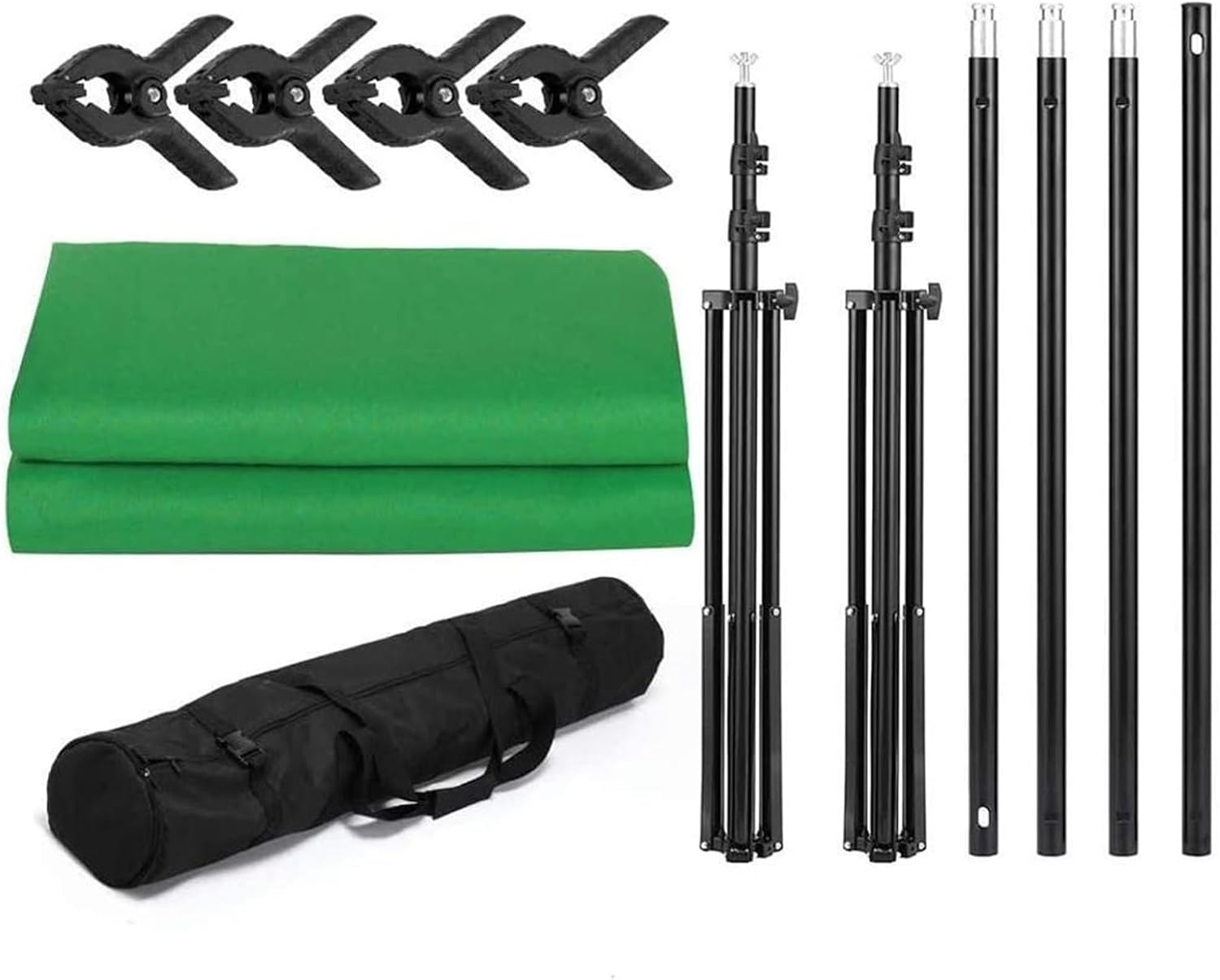 Green Screen Backdrop Stand Kit 6.5x10ft Background Support System with 6.5x10ft Backdrop with Clamps for Photoshoot Video Studio Party