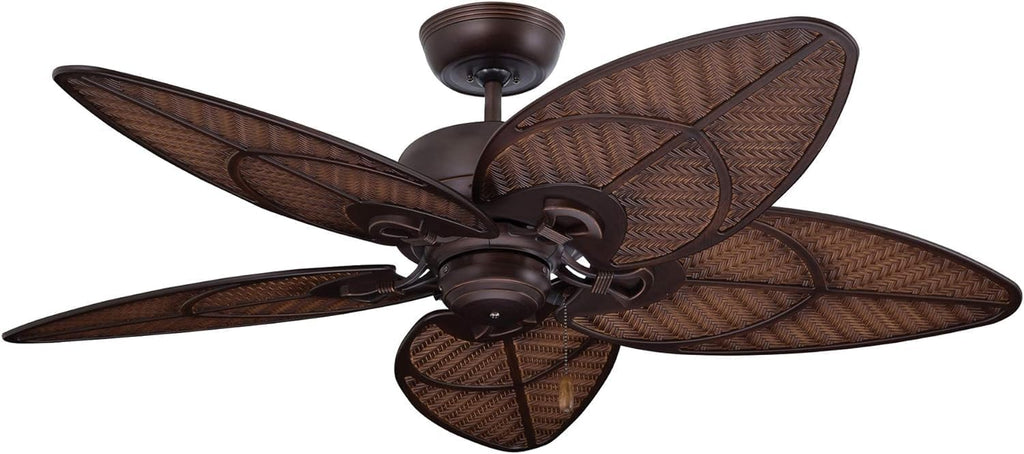 kathy ireland HOME [CF621VNB] Batalie Breeze Outdoor Ceiling Fan, 52 Inch | Large Metal Fixture with Palm Leaf Blades, Quiet Motor, and Pull Chain | Tropical Style for Outside and Indoor, Bronze