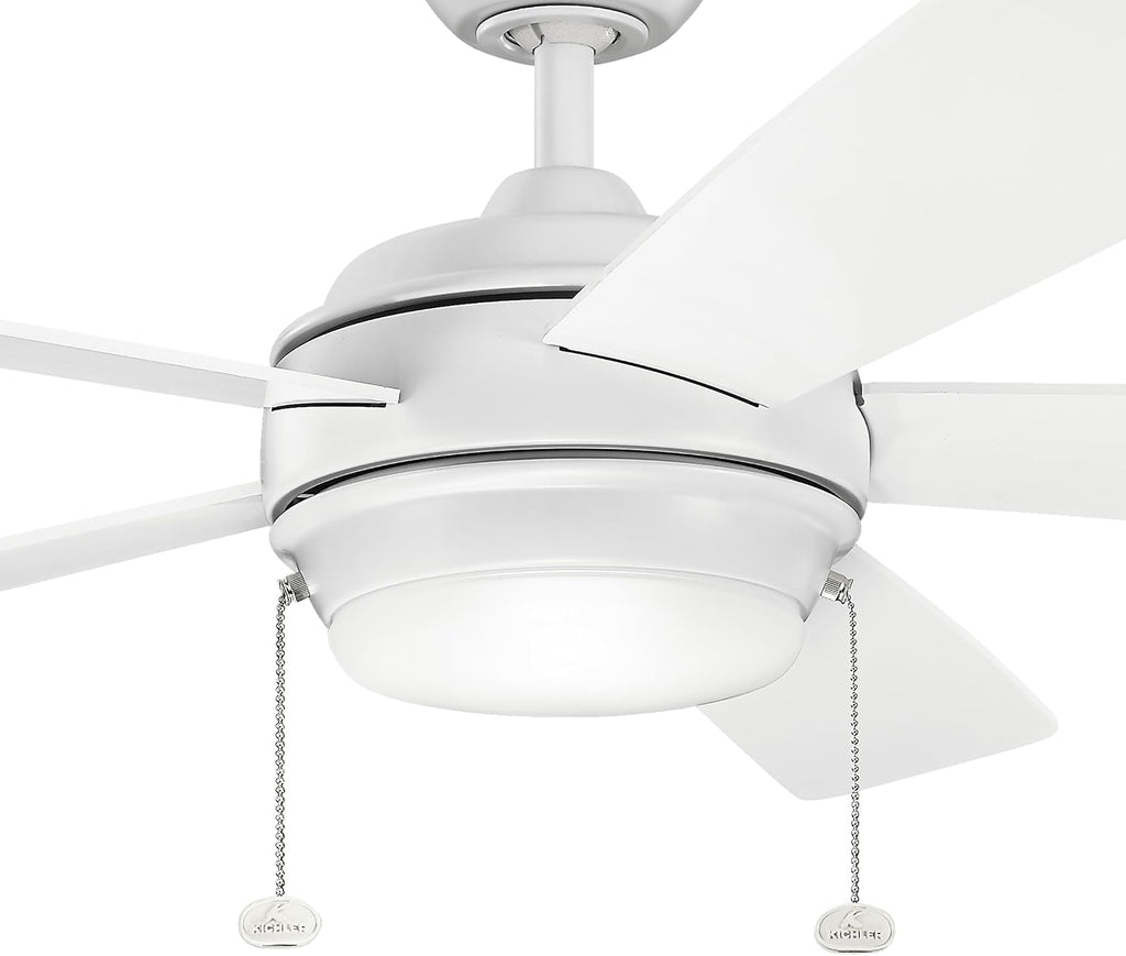 Kichler Starkk 52 in LED Ceiling Fan with Light, 5 Blade Modern White Ceiling Fan with Integrated LED Light and Downrod for Bedroom, Living Room, Kitchen, Dining Room, 330174MWH