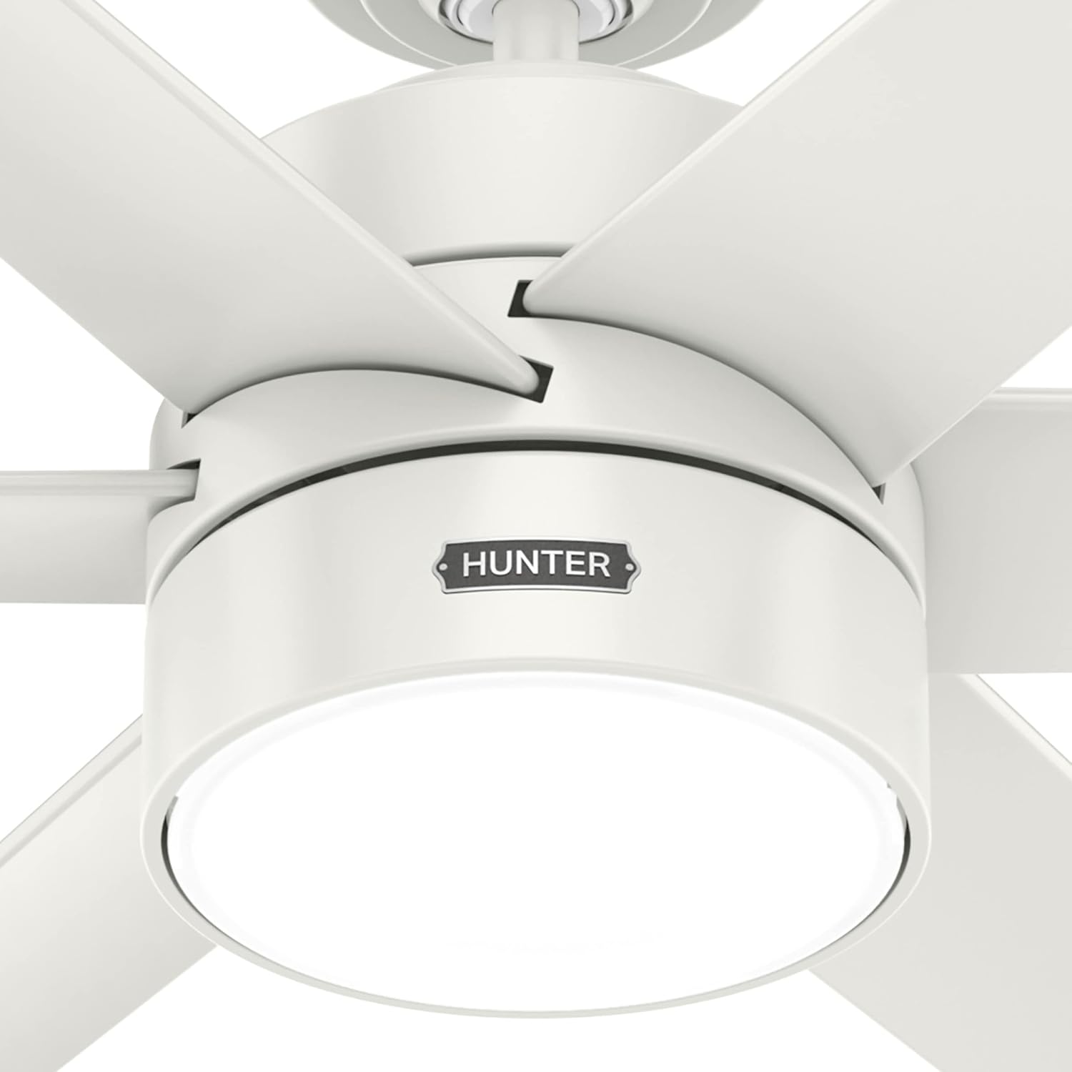 Hunter 60 inch Outdoor or Indoor Ceiling Fan with LED Light - White Ceiling Fan with Wall Control, For Patio, Garage, or Porch, Quiet, Standard Mount, 6 Blades - Solaria 51476, Fresh White