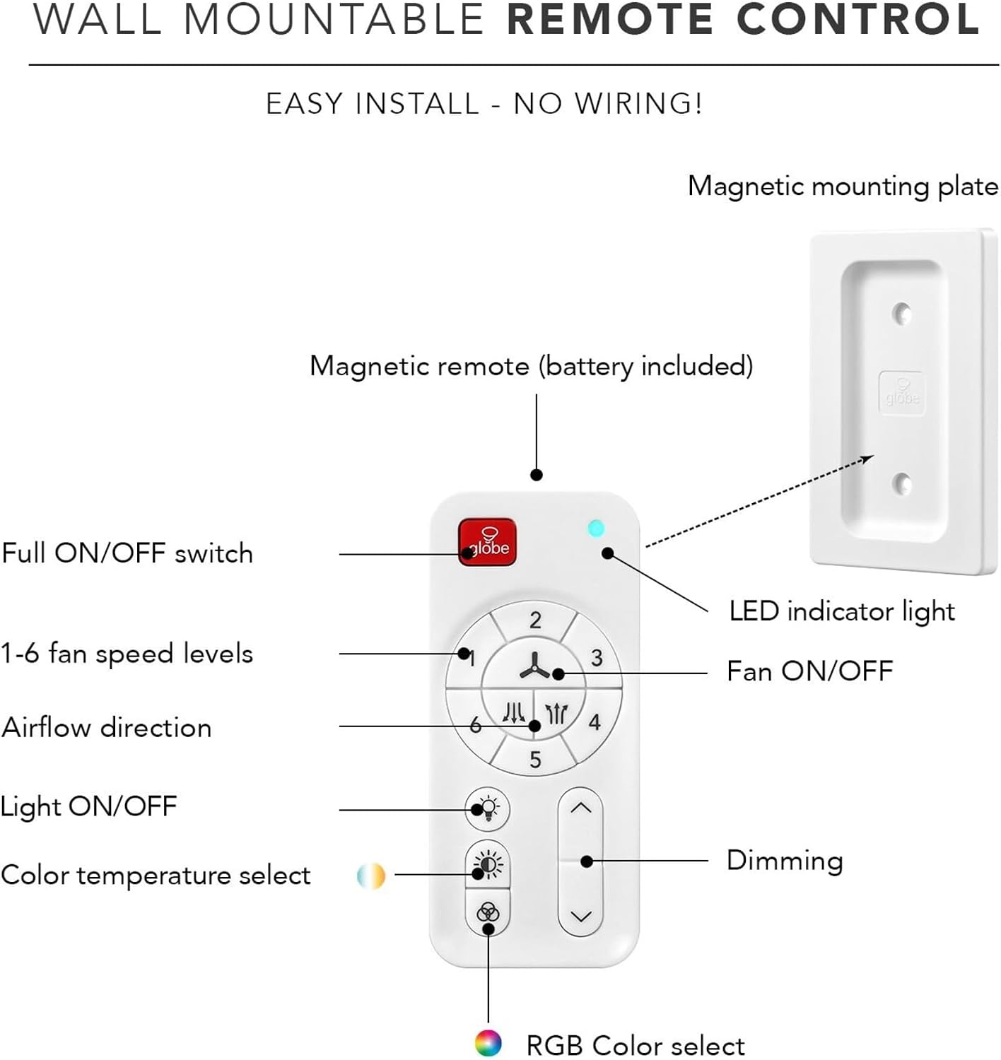 Globe Electric 37000110 52' Smart Ceiling Fan with LED Light, Remote Control, WhisperQuiet DC Motor, 6 Speeds, Matte Black