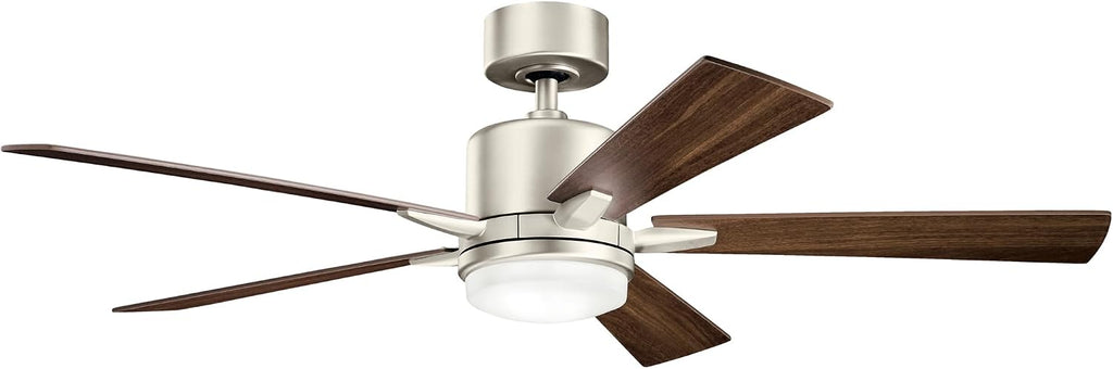 KICHLER 330000NI Protruding Mount, 5 Silver/Walnut Blades Ceiling fan with 73 watts light, Brushed Nickel