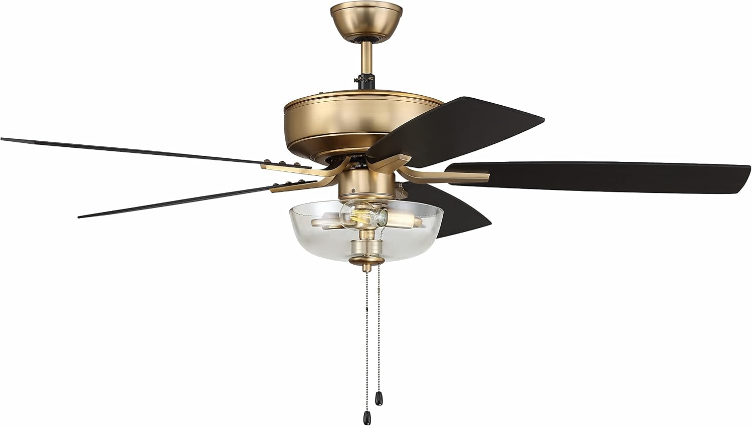 Craftmade 52' Pro Plus P101FSB-52BWNFB Indoor Fan with Clear Bowl Light Kit in Satin Brass with Reversible Black Walnut/Flat Black Blades