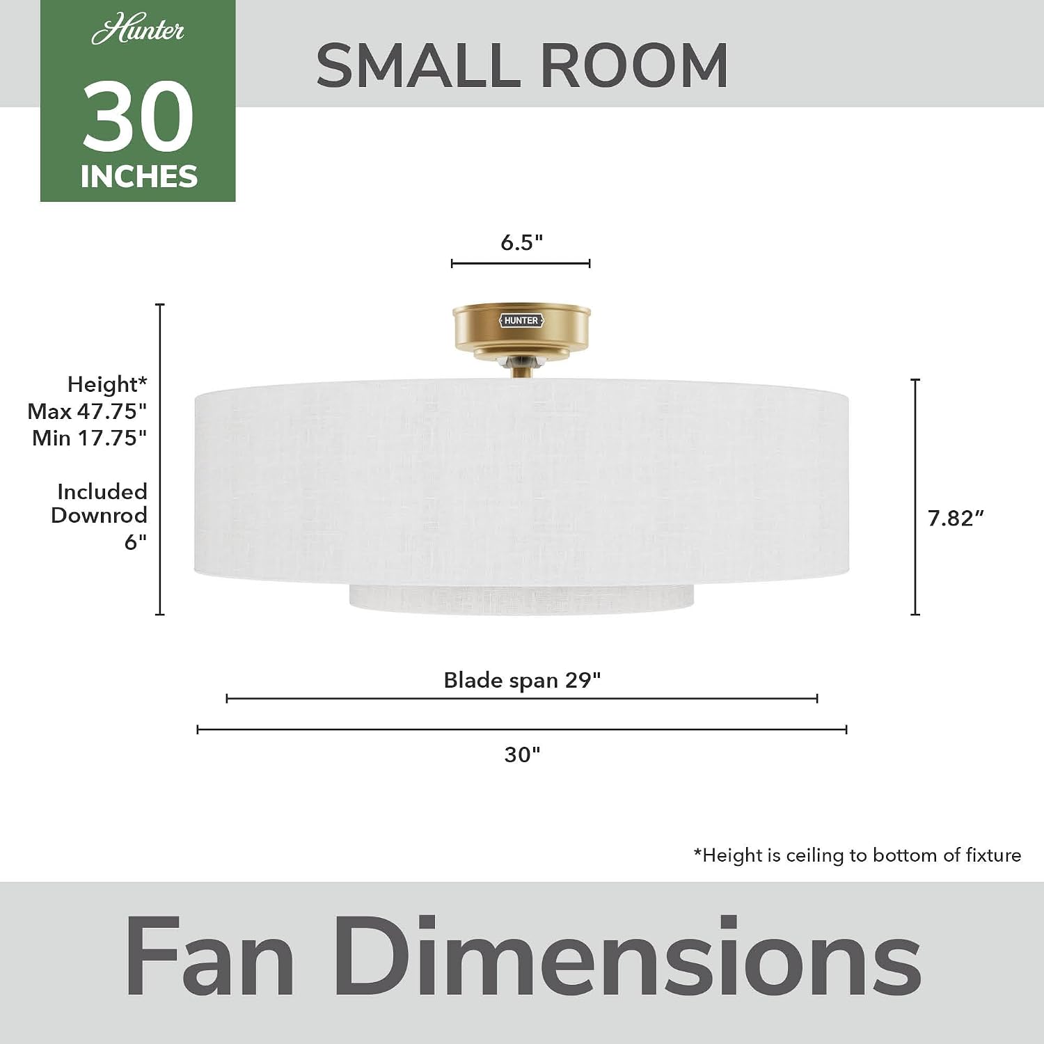 Hunter Fan 30 inch Ceiling Fan with Light and Remote Control, Luxe Gold and Fresh White Indoor Fandelier, Small Room Fandelier for Bedroom, Living Room, Kitchen & Home Office (Renewed)