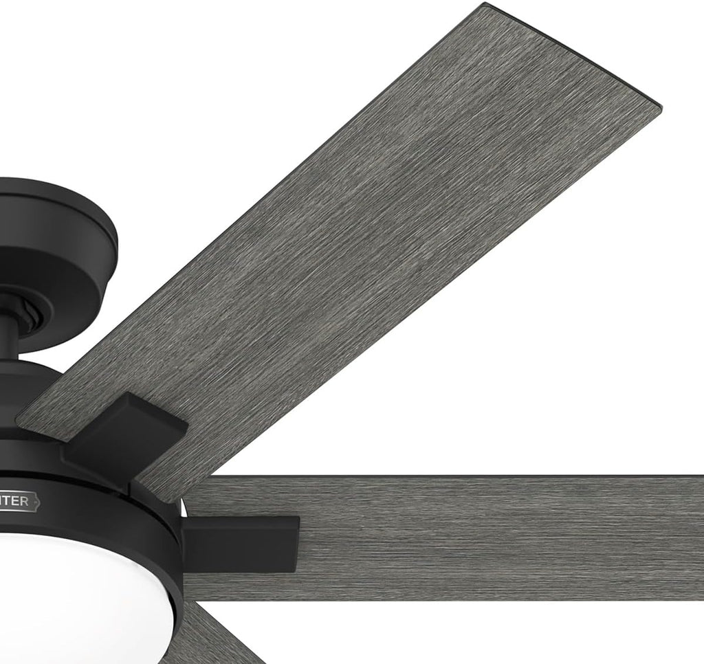 Hunter Fan 52 inch Matte Black Indoor Ceiling Fan with Light and Remote for Bedroom, Large Room/Great Room, Dining Room, Kitchen, Office (Renewed)