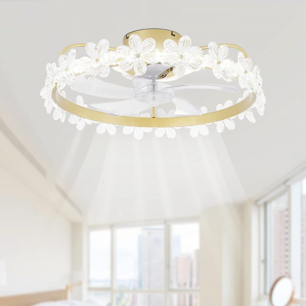 Fandelier Ceiling Fan with Light and Remote, 22'' Dimmable LED, 3 Colors, 6 Speeds, Flush Mount Low Profile Small Ceiling Fan with APP Control for Kids Room Bedroom