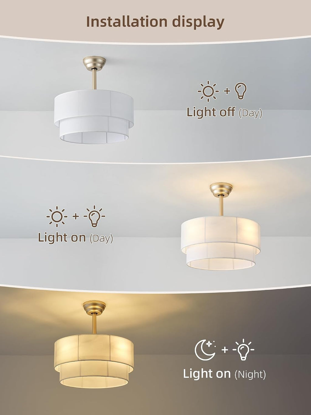 20' Boho Fandelier Ceiling Fans with Lights, Fabric Chandelier Ceiling Fan with Light Remote Control, Caged with 6 Speeds for Living Room, Bedroom, Nursery.