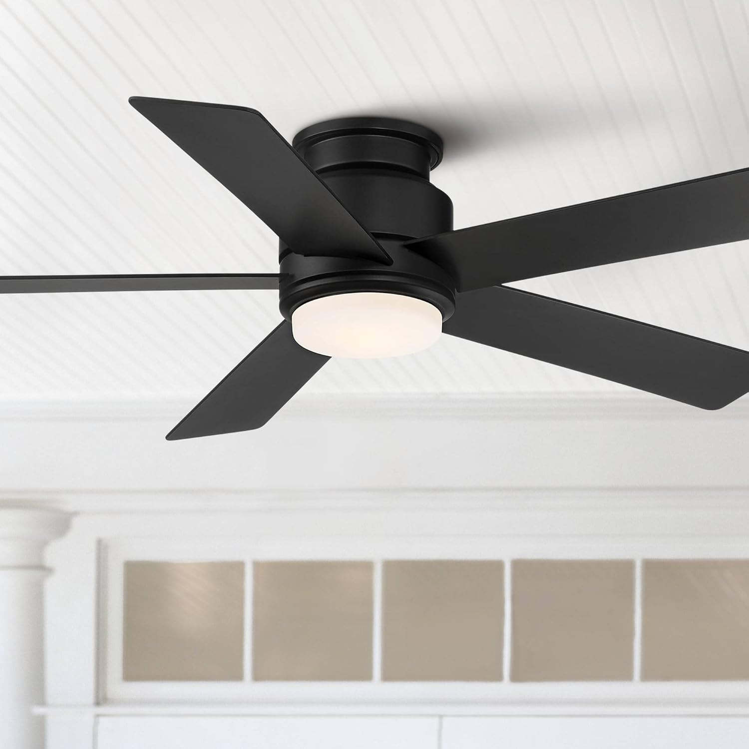 Casa Vieja 52' Grand Palm Modern Outdoor Hugger Ceiling Fan with Dimmable LED Light Remote Control Matte Black White Opal Glass Damp Rated for Patio Exterior House Porch Gazebo Garage Barn