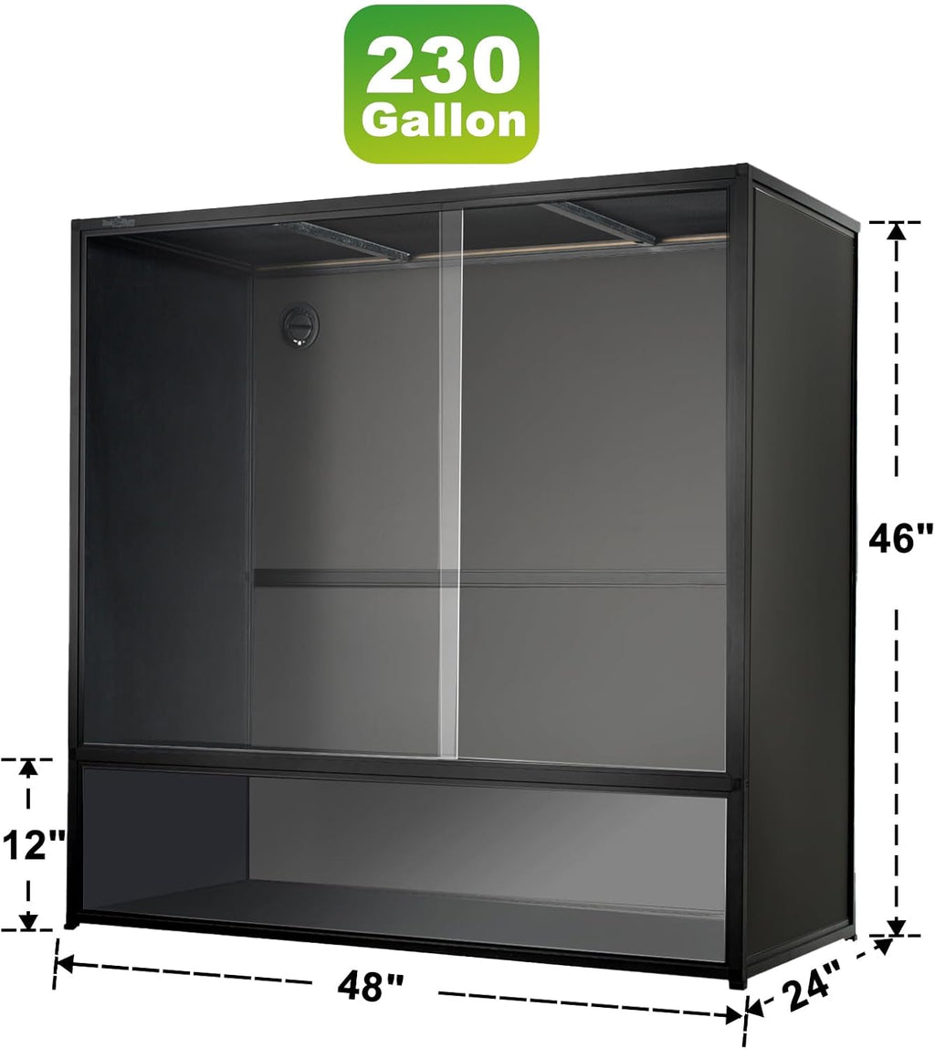 Reptile Tank 230 Gallon, 48'x24'x46' Large Reptile Enclosure for Bearded Dragon and Ball Python, Extra Tall Snake Terrarium with Front Opening Tempered Glass Door, Combination Lock