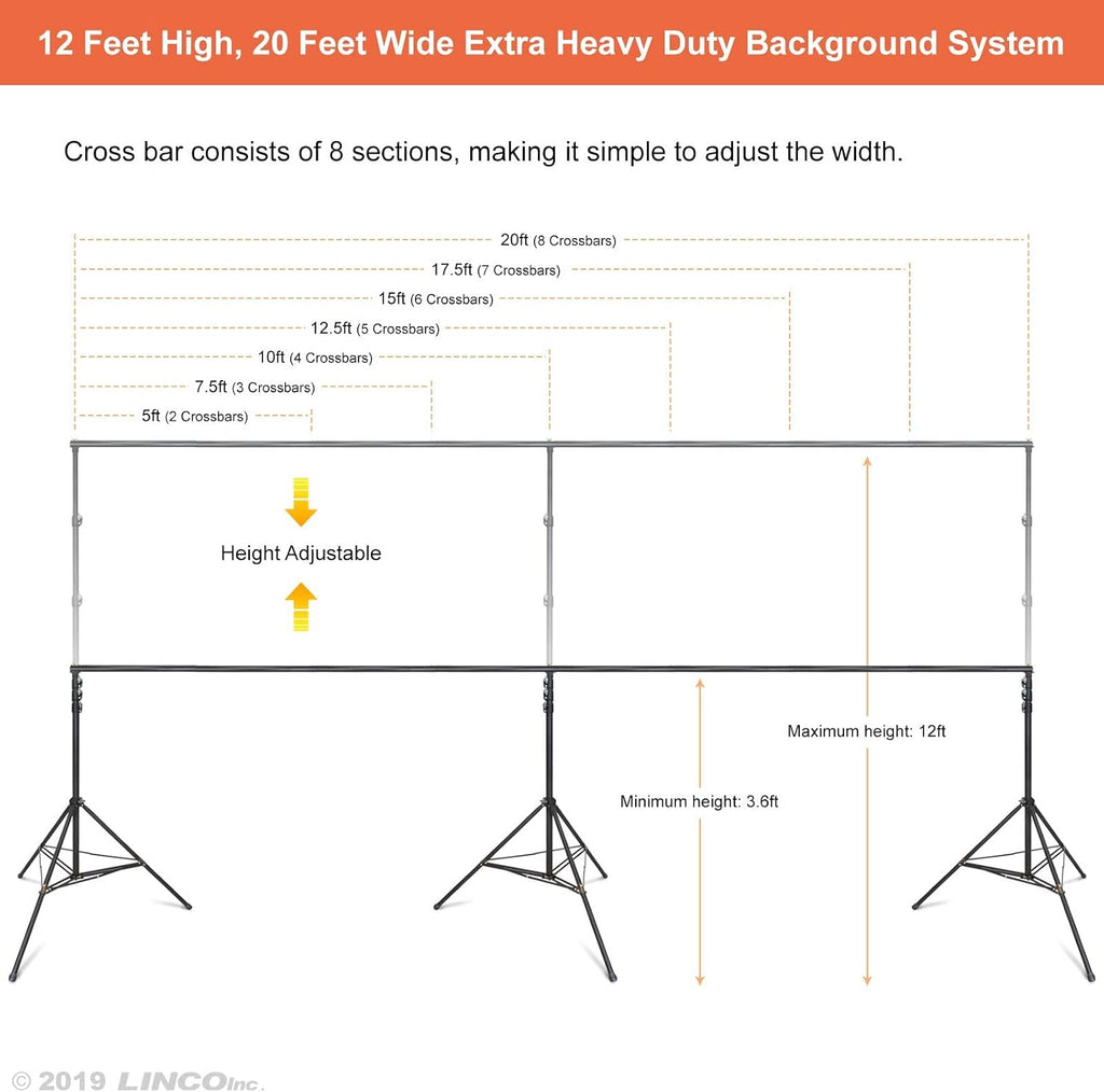 LINCO Backdrop Stand for Parties 12x20ft Heavy Duty Photography Video Studio Background Kit 4169 for Wedding Parties Photo Shooting