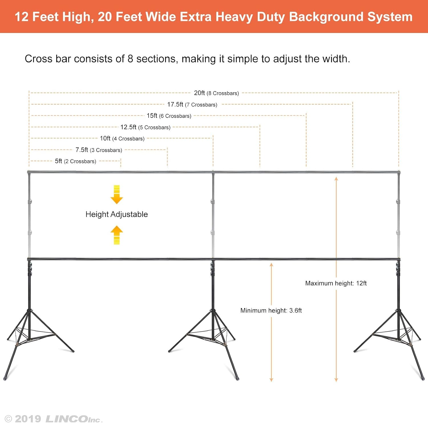 LINCO Backdrop Stand for Parties 12x20ft Heavy Duty Photography Video Studio Background Kit 4169 for Wedding Parties Photo Shooting