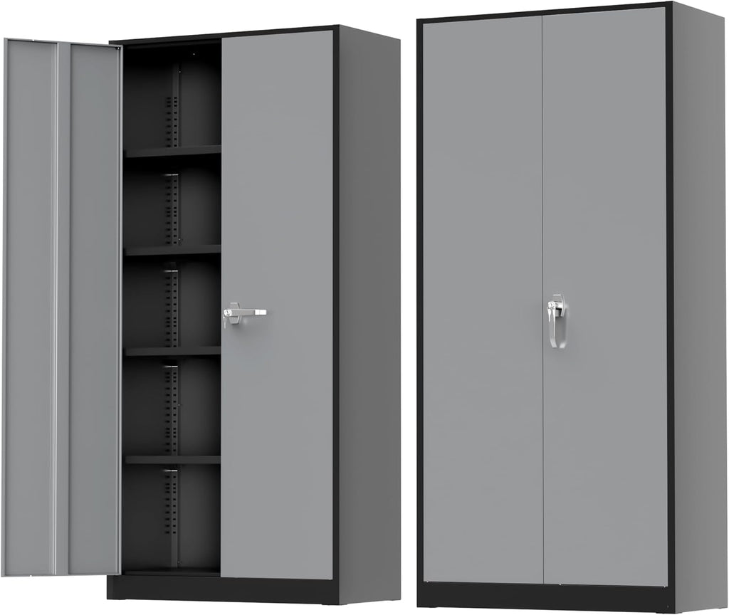 Greenvelly Metal Storage Cabinet with Doors and Shelves, 72' Inch Locking Metal Cabinet,Garage Storage Cabinet for Garage Office School Warehouse (Black Gray)