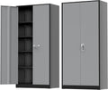 Greenvelly Metal Storage Cabinet with Doors and Shelves, 72' Inch Locking Metal Cabinet,Garage Storage Cabinet for Garage Office School Warehouse (Black Gray)