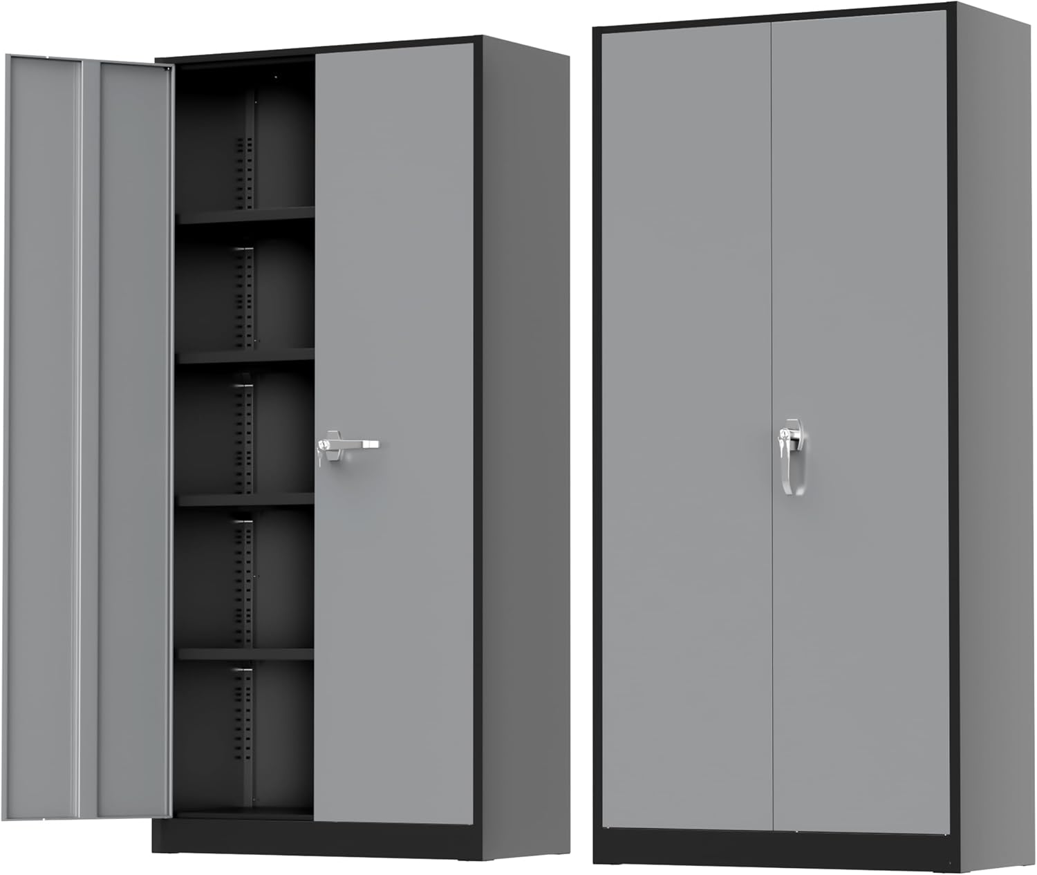 Greenvelly Metal Storage Cabinet with Doors and Shelves, 72' Inch Locking Metal Cabinet,Garage Storage Cabinet for Garage Office School Warehouse (Black Gray)