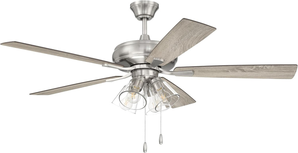 Craftmade 52' Eos 4 Light Ceiling Fan in Brushed Polished Nickel Finish with Reversible Driftwood/Walnut Blades