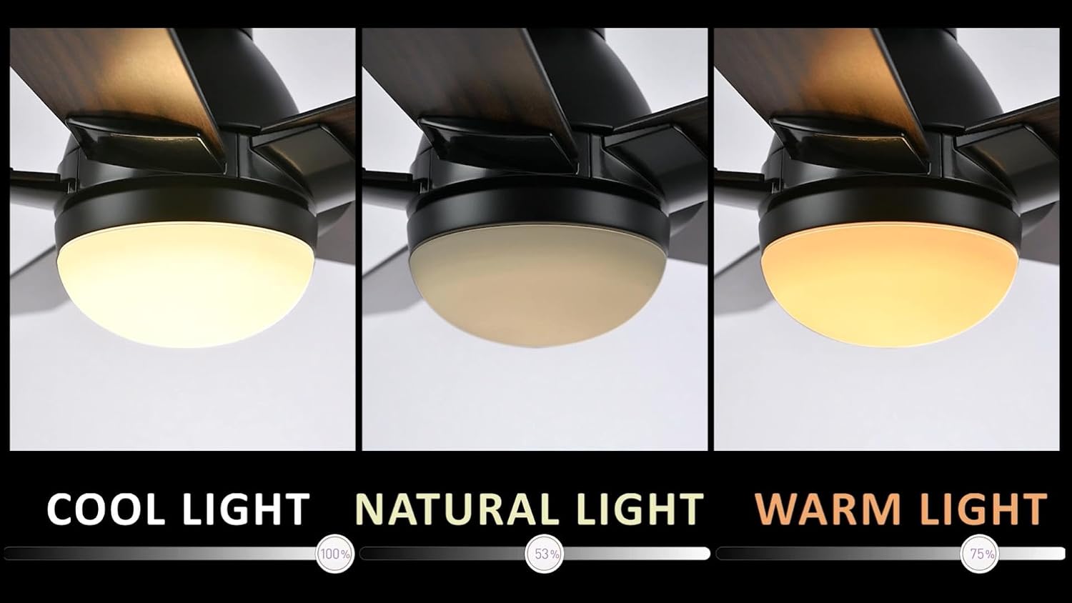 SMAFAN Smart Ceiling Fans with Lights Flush Mount 52', 3 Light Colors Dimmable, 10 Speeds DC Ceiling Fan with Remote, Outdoor Ceiling Fan Compatible with Alexa, Siri & Google Home, Black & Dark Walnut