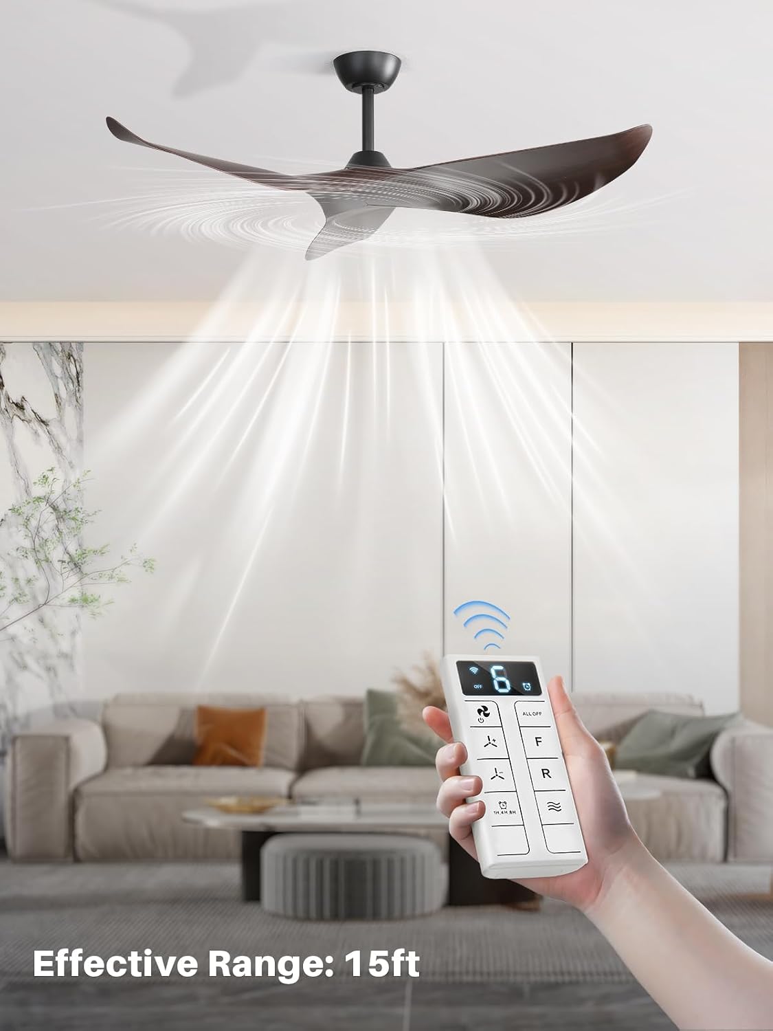 Sofucor 38 Inch Smart Ceiling Fan No Light, Modern Ceiling Fan with Remote Control, Quiet Reversible DC Motor, 6-Speed Noiseless Indoor Ceiling Fan for Bedroom Living Room Covered Patio Porch