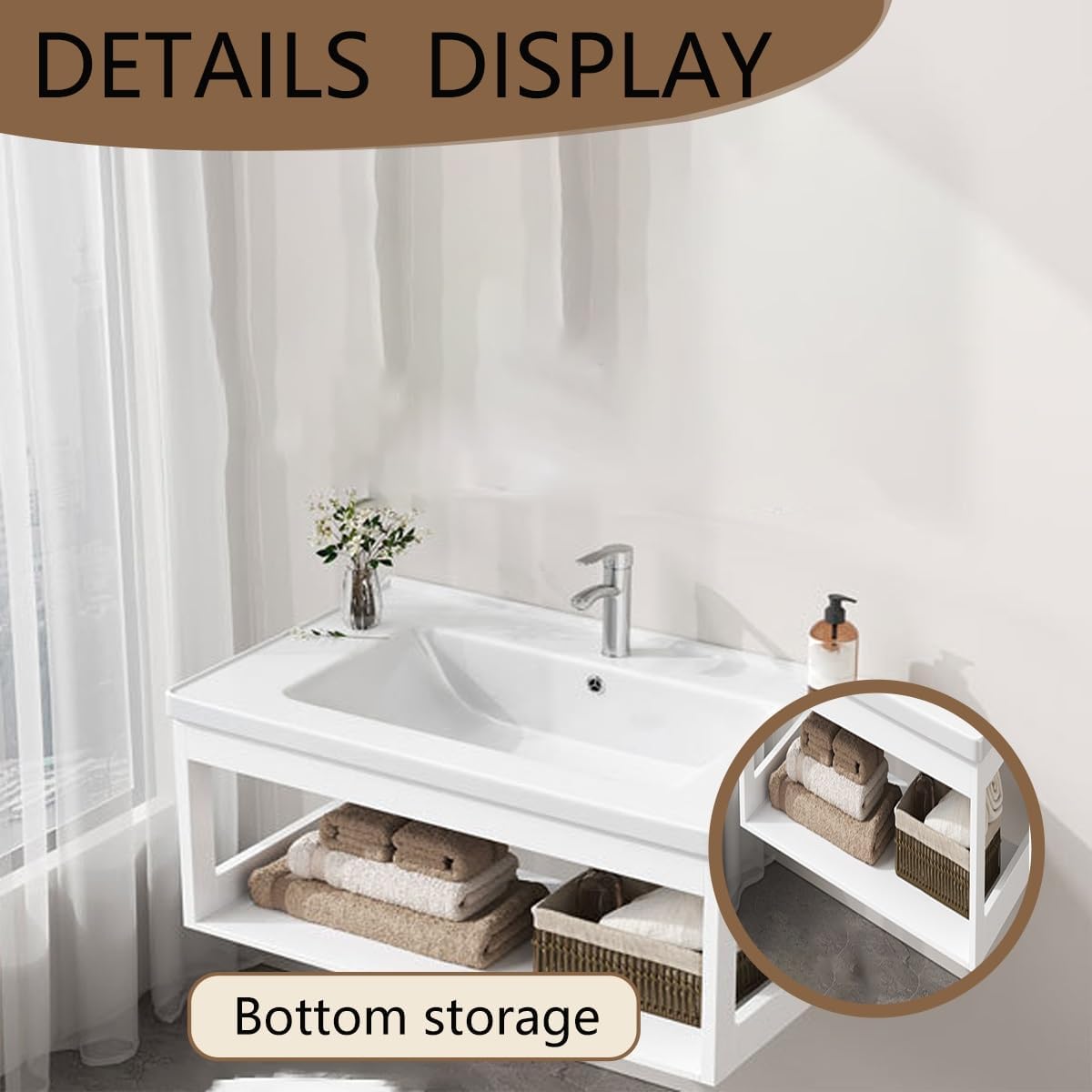 Modern Corner Bathroom Vanity，Easy-to-Clean Bathroom Sink Cabinet ，Floating Vanity Bathroom Vanity Open Shelf ，for Guest Baths Master Suites(23in)