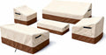 5 Piece Patio Furniture Cover Set, Waterproof Outdoor Furniture Covers for 3-Seater Sofa, Loveseat, Chairs & Coffee Table, Heavy Duty 600D Lawn Patio Set Covers, UV-Resistant All-Season, Beige&Brown