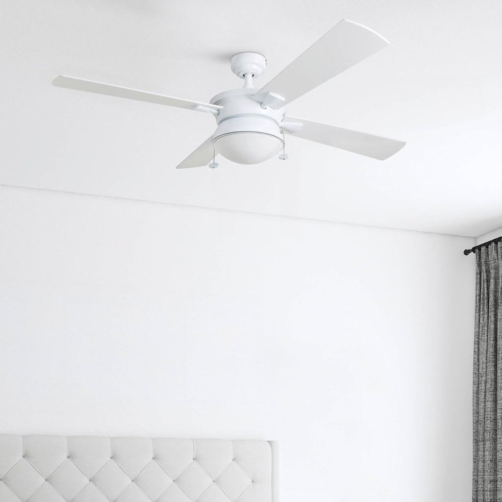 Prominence Home Auletta, 52 Inch Contemporary Indoor Outdoor Ceiling Fan with Light, Pull Chain, Dual Mounting Options, Dual Finish Blades, Reversible Motor - 50344-01 (White)