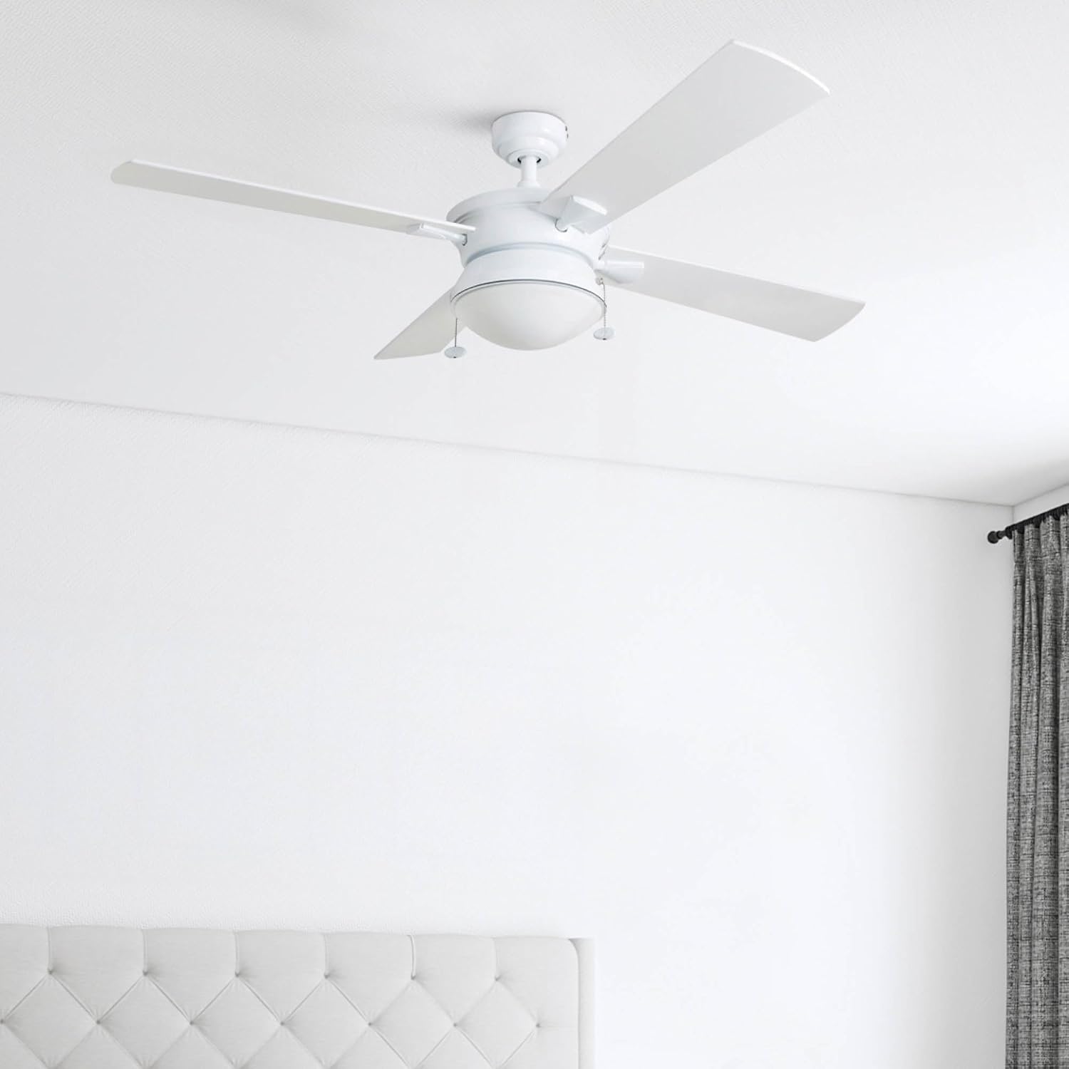 Prominence Home Auletta, 52 Inch Contemporary Indoor Outdoor Ceiling Fan with Light, Pull Chain, Dual Mounting Options, Dual Finish Blades, Reversible Motor - 50344-01 (White)