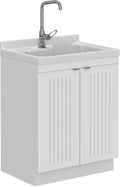 SIMPLIHOME Murphy All-in-One 28 inch Wide Utility Sink and Laundry Cabinet in Pure White Finish, Transitional ABS Sink Cabinet for Laundry Rooms with High-Arch Chrome Faucet and Pull-Out Spray