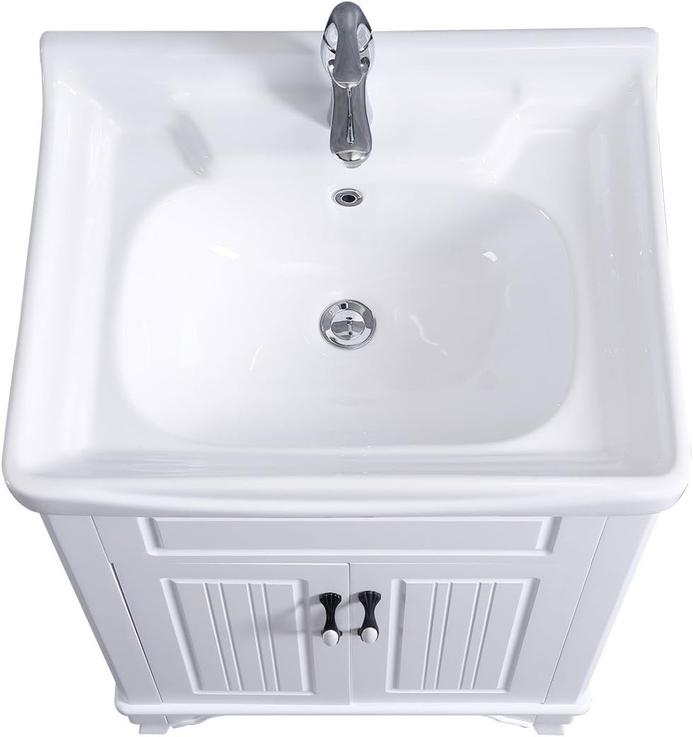 Renovators Supply Manufacturing Adeline White Wooden Cabinet Vanity Sink 24.25' W Large Free Standing Bathroom Sink Combo with Cabinet, Basin Sink, Overflow, Drain, Backsplash and Hardware