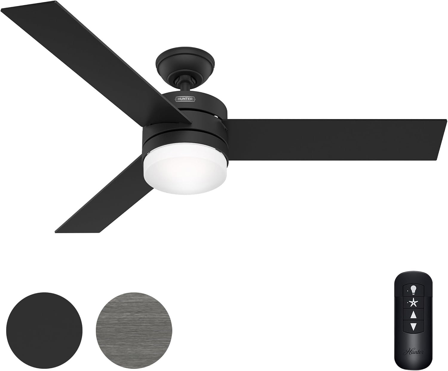Hunter Fan 54 inch Ceiling Fan with Lights and Remote, Outdoor or Indoor Black Modern Ceiling Fan for Porch, Living Room, Office, Kitchen (Renewed)