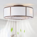 Caged Ceiling Fans with Lights Flush Mount, Low Profile Ceiling Fan with Lights Remote Control, 20'' Modern Bladeless 6 Speeds for Bedroom, Nursery, Kitchen, Brown