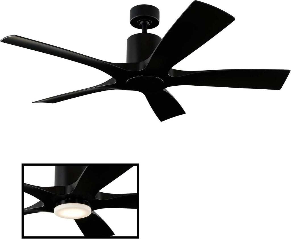 Modern Forms Aviator 5-Blade 54 in Smart Indoor and Outdoor Smart Down rod Ceiling Fan Matte Black with Remote Control (Light Kit Sold Separately)
