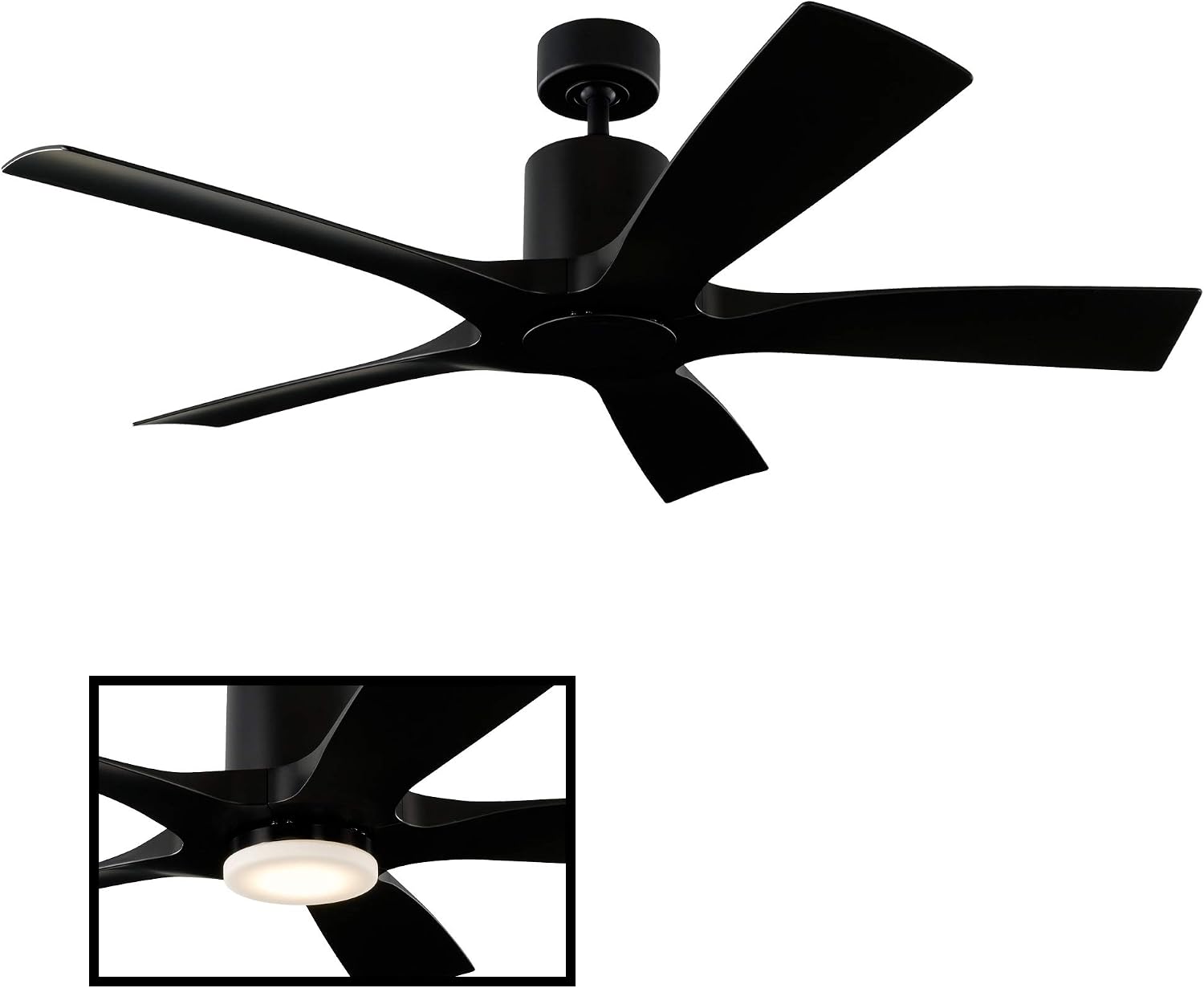 Modern Forms Aviator 5-Blade 54 in Smart Indoor and Outdoor Smart Down rod Ceiling Fan Matte Black with Remote Control (Light Kit Sold Separately)