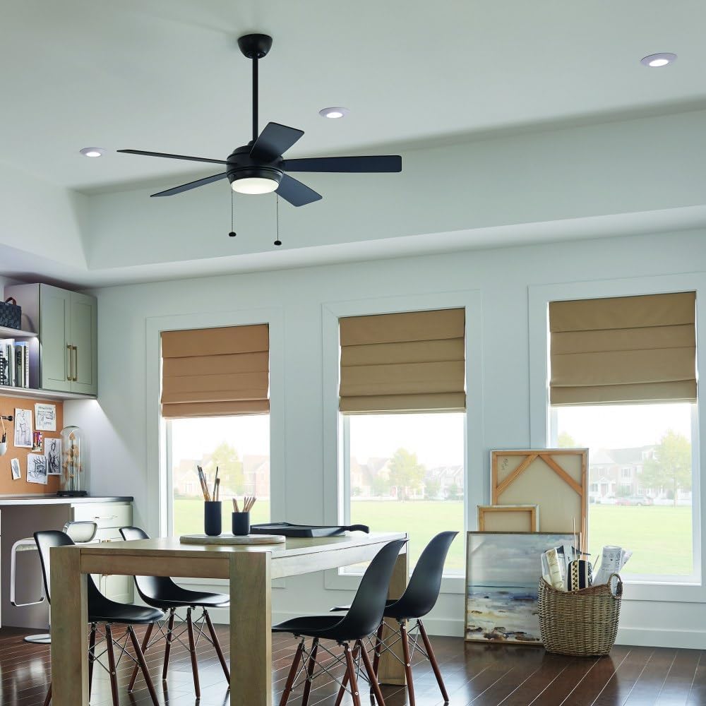 Kichler Starkk 52 in 5-Blade Ceiling Fan with LED Light, Modern Indoor Fan with Etched Cased Opal Glass in Polished Nickel, Reversible Silver and Walnut Blades, 330174PN