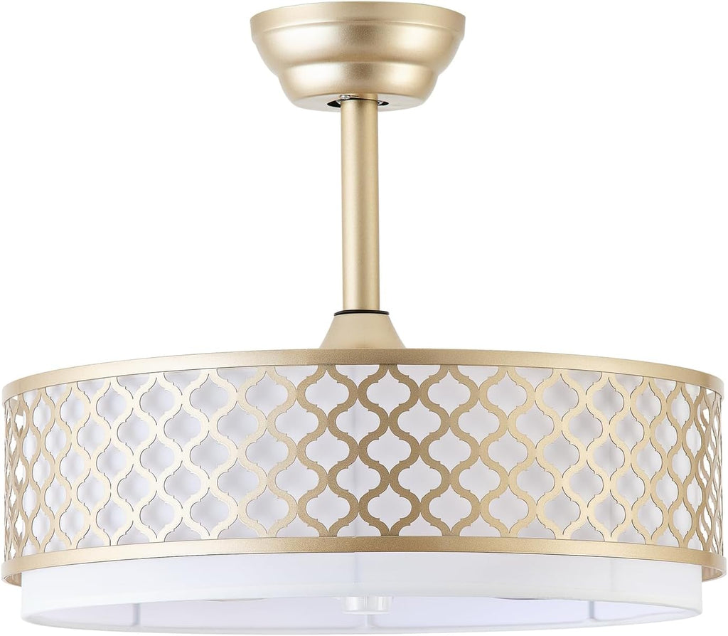 20' Gold Fandelier Ceiling Fan with Lights, Caged Boho Ceiling Fan with Light Remote Control, Rattan with 6 Speeds for Bedroom, Nursery, Living Room