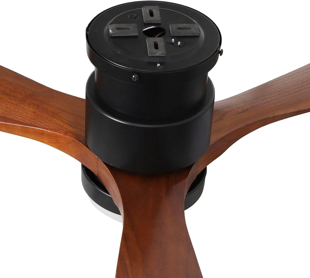 52' Ceiling Fans Flush Mount with Lights and Remote Control, Dark Brown Solid Wood Ceiling Fans for Indoor Outdoor Farmhouse, Timing 6 Speeds 3 Color Light with Memory Lighting