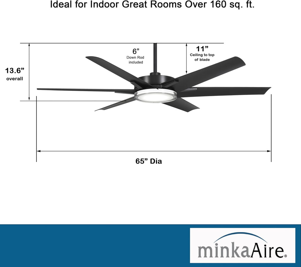 MINKA-AIRE F866L-CL Deco 65' Outdoor Ceiling Fan with LED Lights, Coal