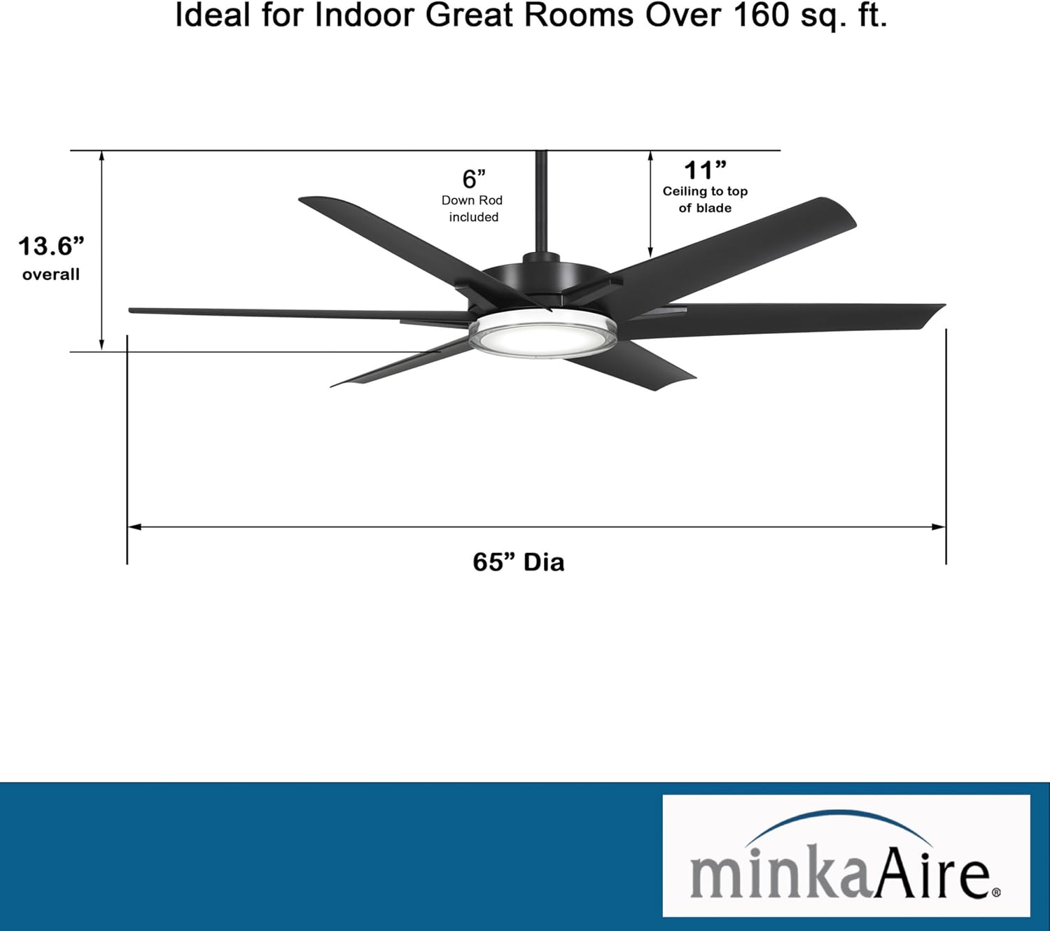 MINKA-AIRE F866L-CL Deco 65' Outdoor Ceiling Fan with LED Lights, Coal