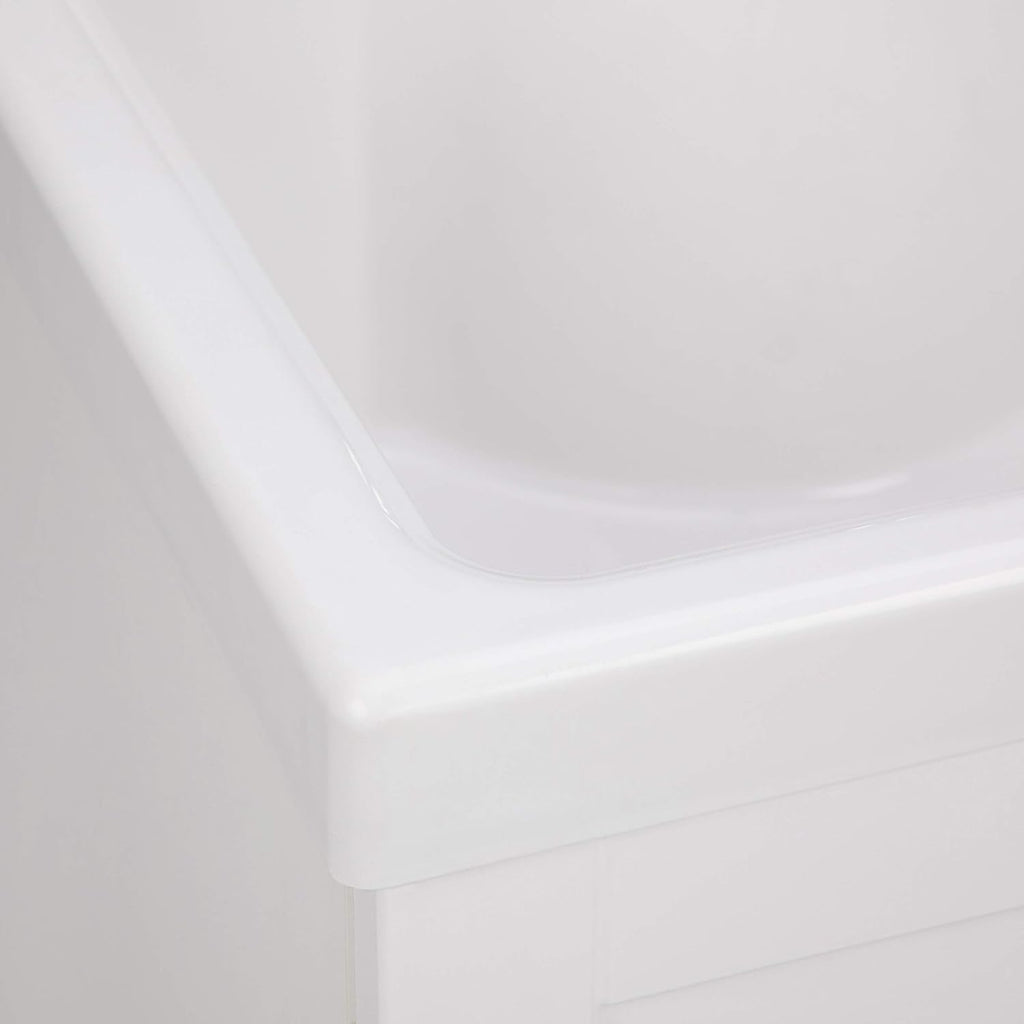 SIMPLIHOME Kyle All-in-One 24 inch Wide Utility Sink and Laundry Cabinet in Pure White Finish, Transitional ABS Sink Cabinet for Laundry Rooms with High-Arch Chrome Faucet and Pull-Out Spray