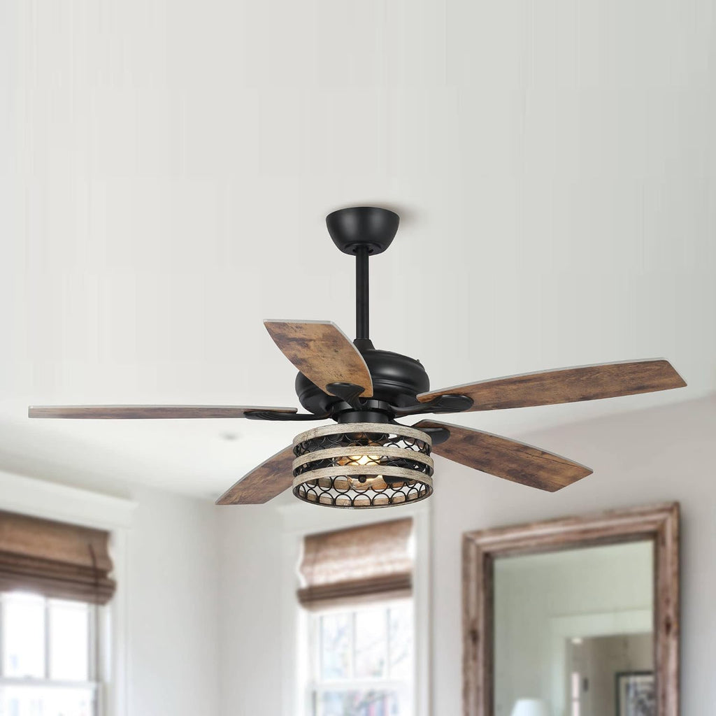 Parrot Uncle Ceiling Fans with Lights and Remote, 52 Inch Farmhouse Ceiling Fan with Light for Bedroom Living Room, Black Outdoor Ceiling Fans for Patios Covered, 3 Speeds, Reversible Airflow
