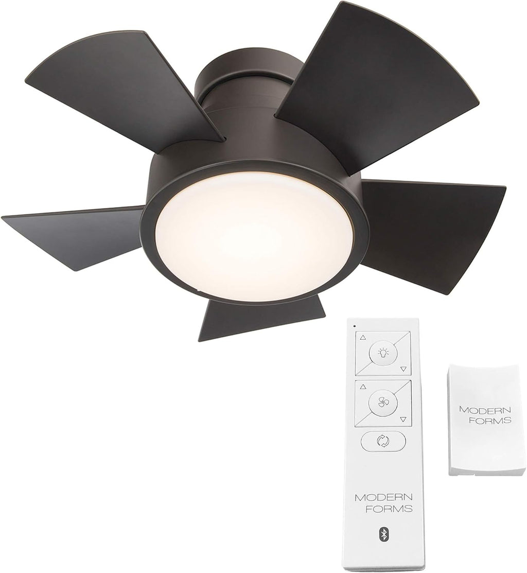 Modern Forms Vox 26 in Smart Indoor and Outdoor Smart Flush Mount Ceiling Fan in Bronze with Remote Control 3000K