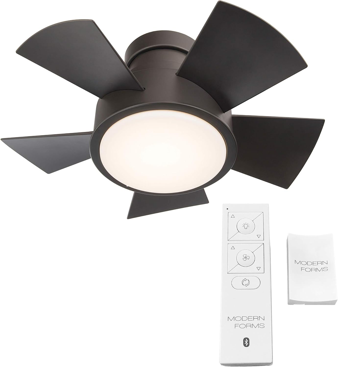 Modern Forms Vox 26 in Smart Indoor and Outdoor Smart Flush Mount Ceiling Fan in Bronze with Remote Control 3000K